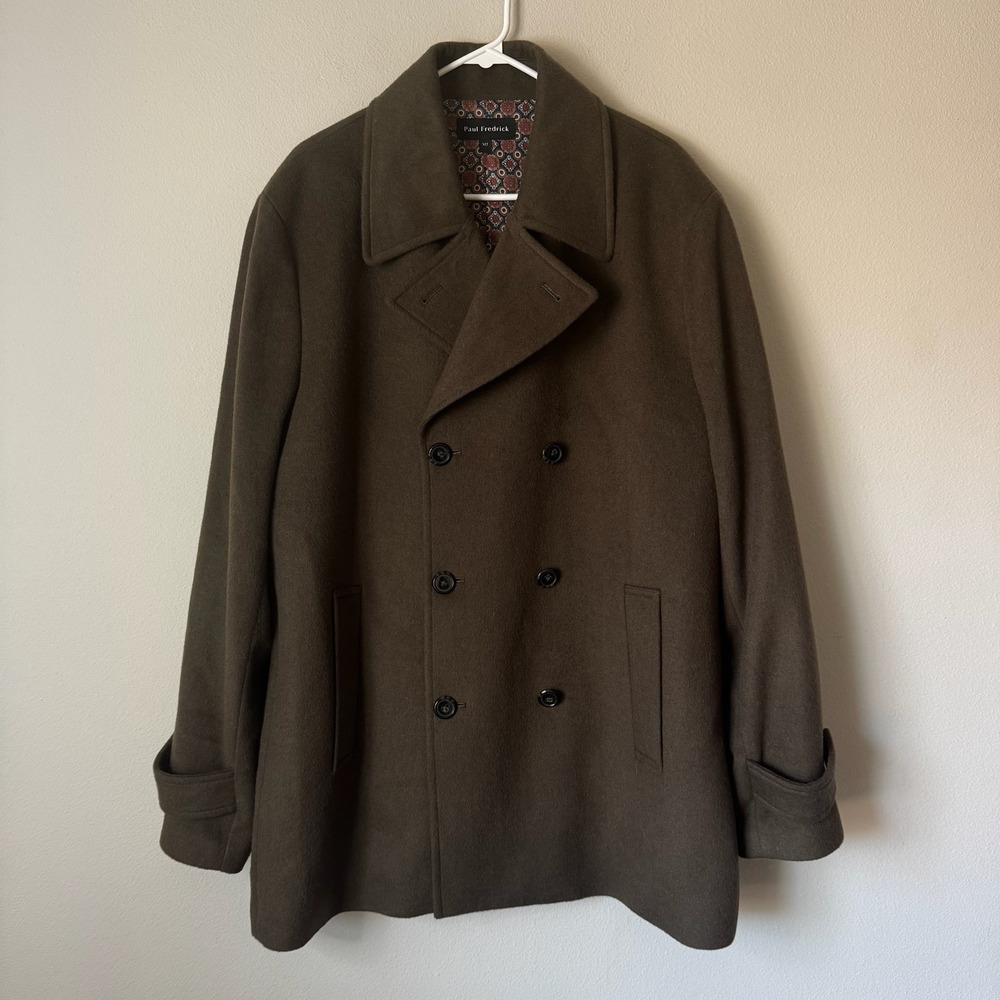 Paul Fredrick Mens Olive Green‎ Wool Blend Double Breasted Pea Coat XLT Tall